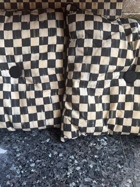 Pair of Mackenzie Childs Courtly Check Throw Pillows 17" Square Pre-Owned Clean